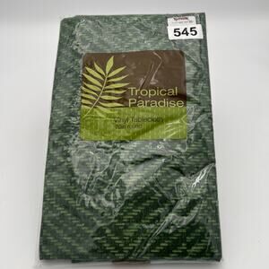 “Tropics” Tropical Paradise Vinyl Tablecloth 70" Round - NIP